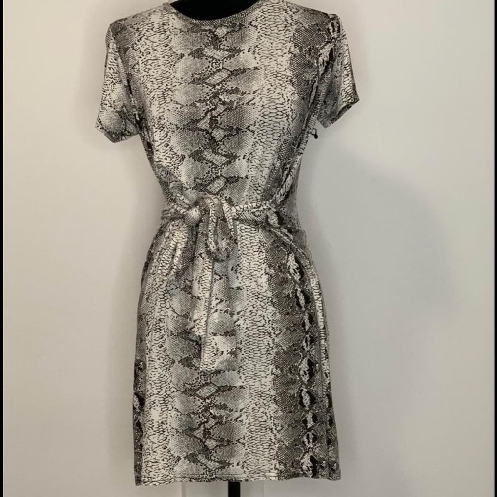 Snake print waist tie dress